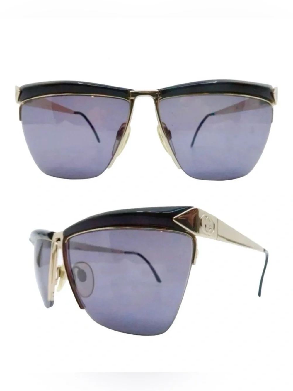 Vintage Gucci Black & Gold Angular Sunglasses, Model GG2311/S‎ 24G, Made Italy